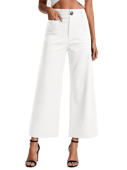 Women's High Waisted Cropped Wide Leg Pants with Pockets