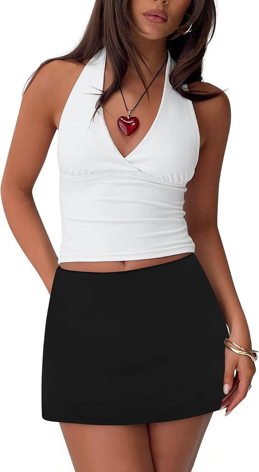 Skorts Skirts for Women Y2k Low Waist Mini Skorts Stretchy Mini Skirts with Built-in Shorts