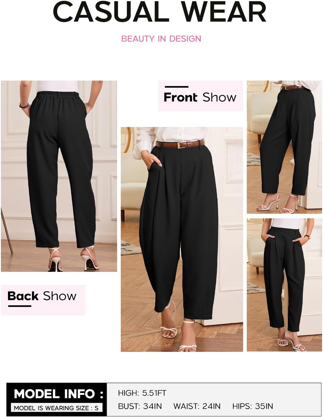 EVALESS Womens Wide Leg Barrel Pants with Pockets