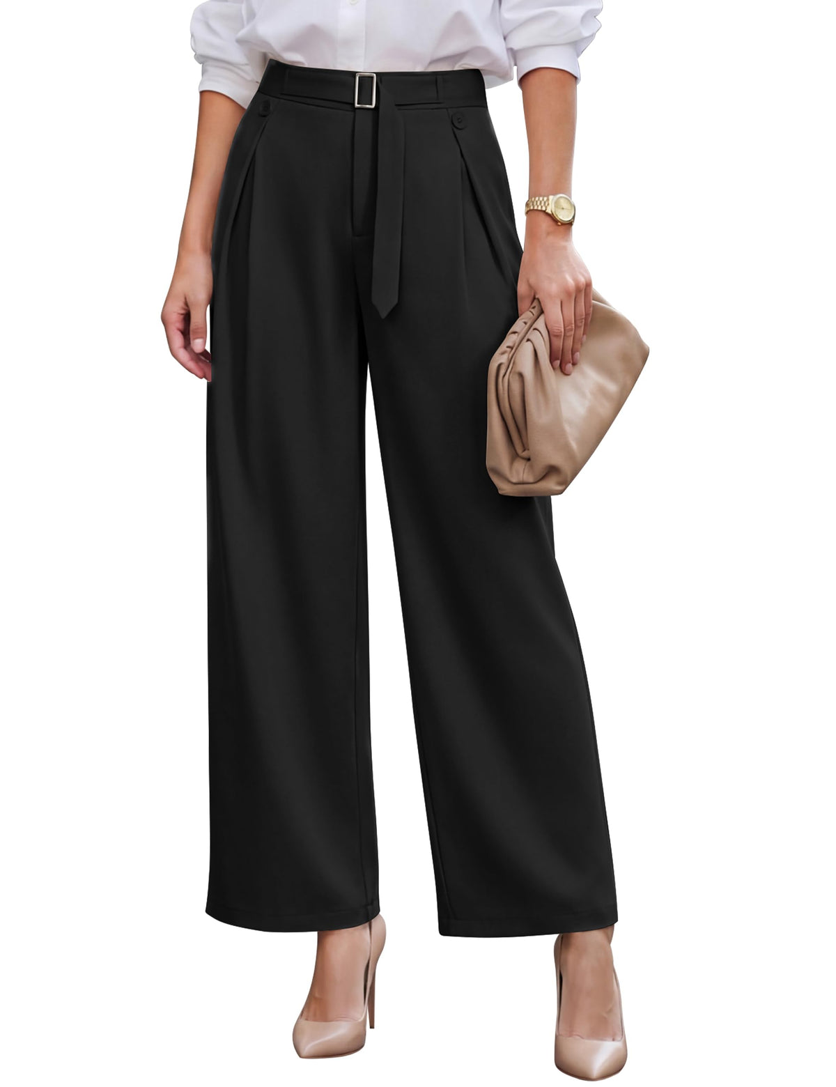 Blooming Jelly Women High Waist Wide Leg Dress Pants Business Casual Palazzo Pants Button Flowy Loose Slacks Trousers