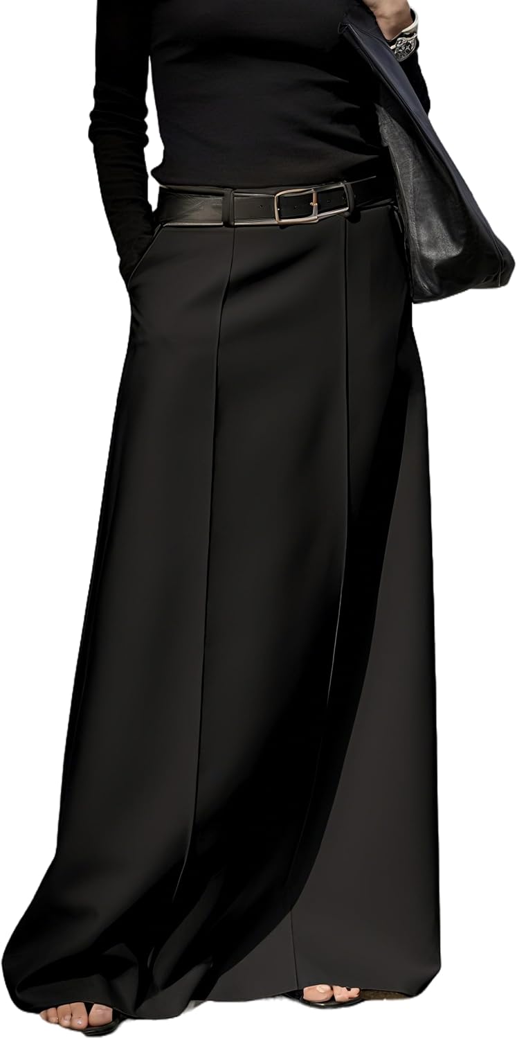 Women's Long Maxi Skirt Elegant High Waist H Line Long Straight Maxi Skirts for Women Casual Floor Pencil Skirt with Pockets