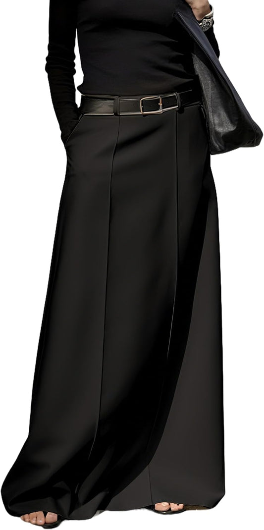 Women's Long Maxi Skirt Elegant High Waist H Line Long Straight Maxi Skirts for Women Casual Floor Pencil Skirt with Pockets