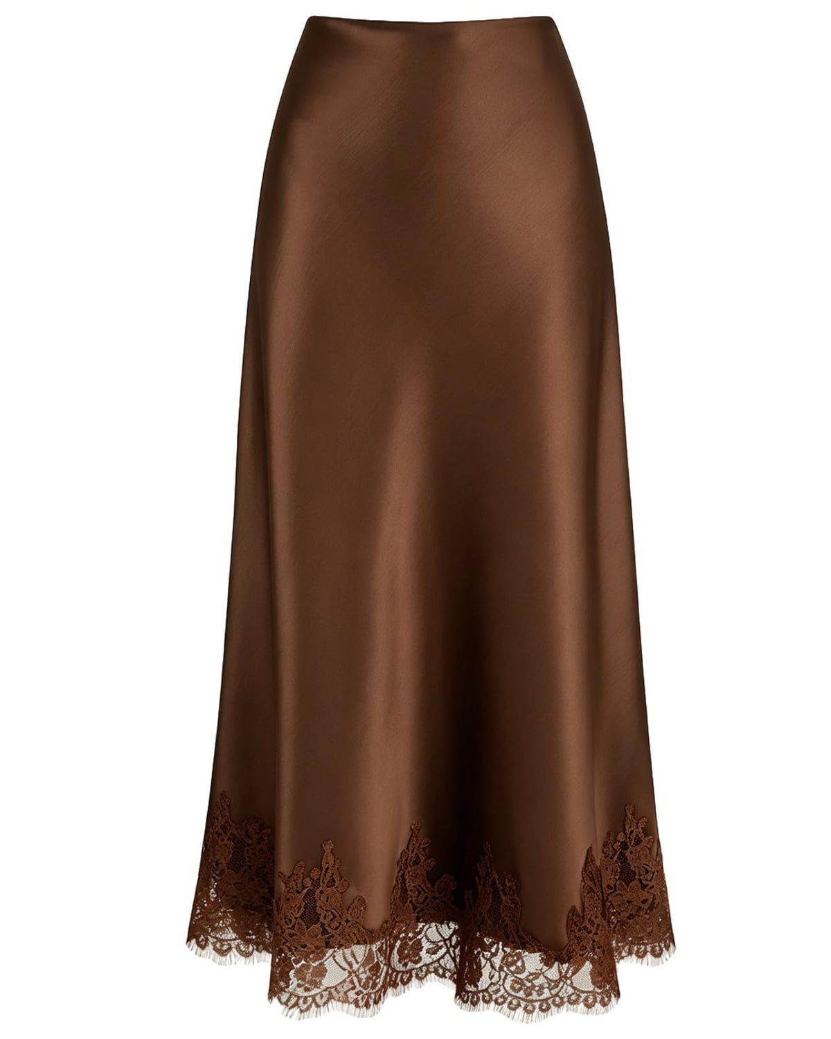 VividMosaic Lace Trim Satin Midi Skirt High Waisted Long Skirt for Women