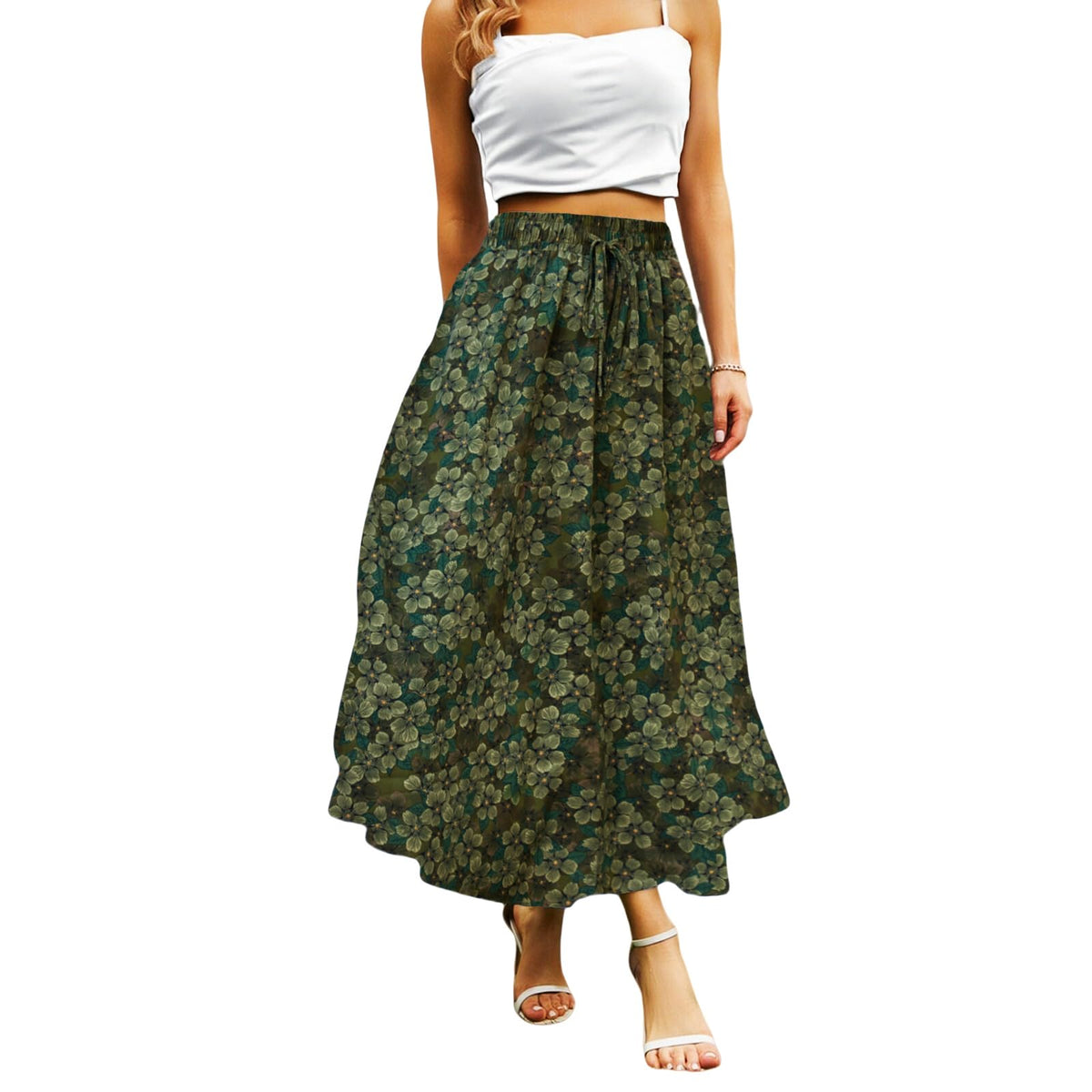Abaadlw Maxi Skirts for Women with Pockets Long Midi Length