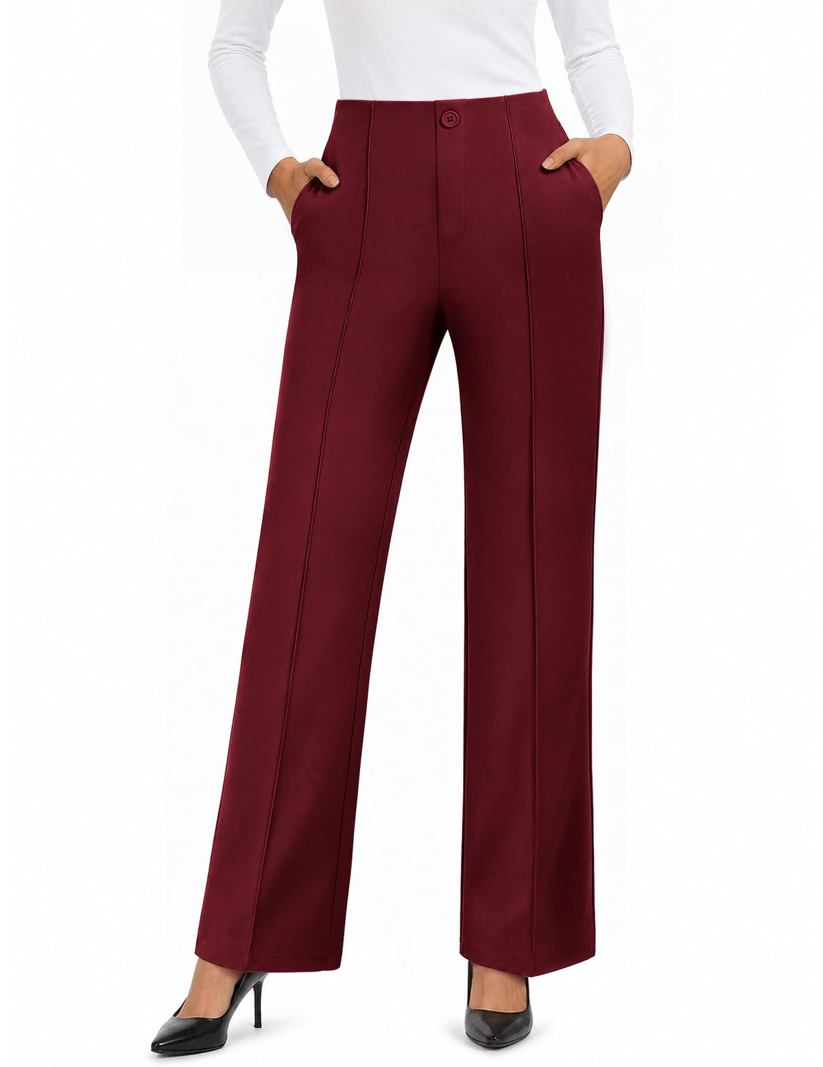 FireSwan Womens Dress Pants Straight Leg High Waist Business Slacks Pockets
