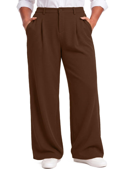Feiersi Womens Plus Size Wide Leg Dress Pants Stretchy Business Work Pants