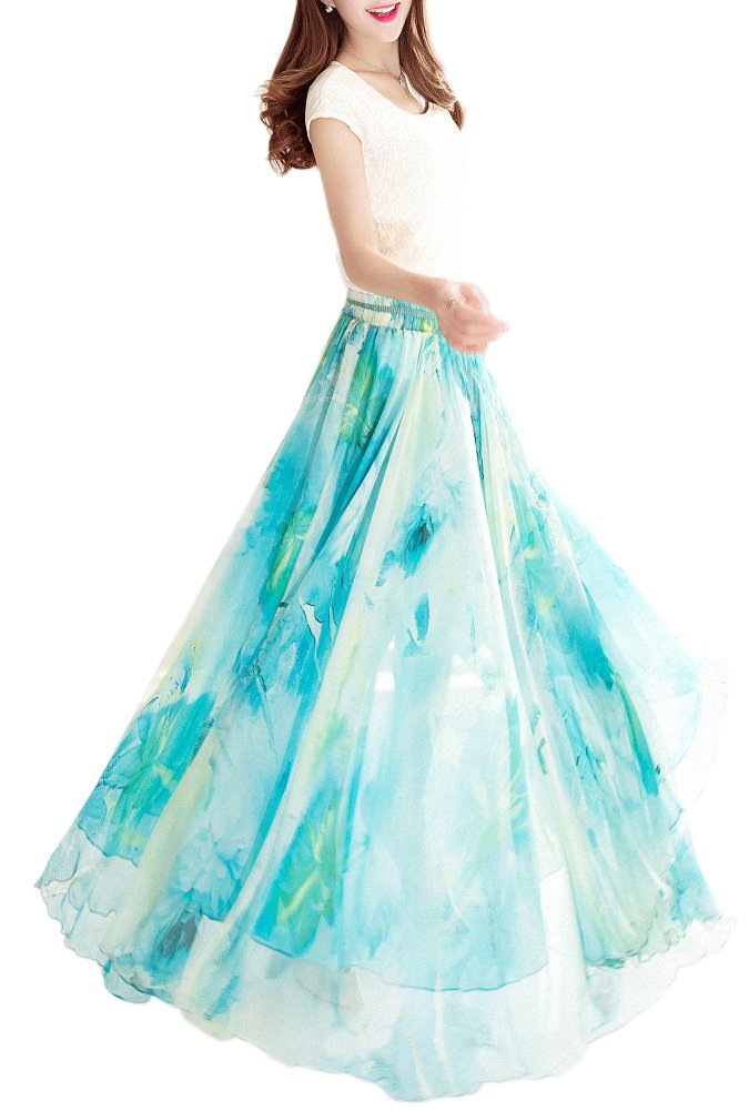 Afibi Women Full/Ankle Length Blending Maxi Chiffon Long Skirt Beach Skirt