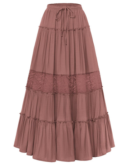 Scarlet Darkness Women's Boho Maxi Skirts Flowy Lace Long Renaissance Skirt