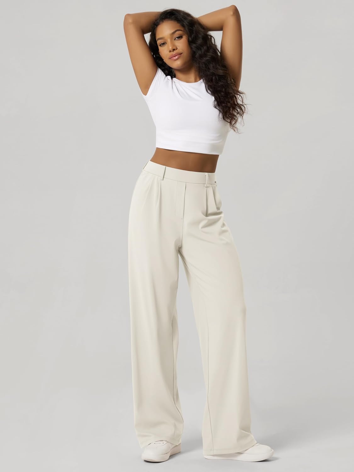 ODODOS Women's High-Rise Wide Leg Trousers, Adjustable Tailored Stretch Work Pants with Pockets, 29" /31" /33" Inseam