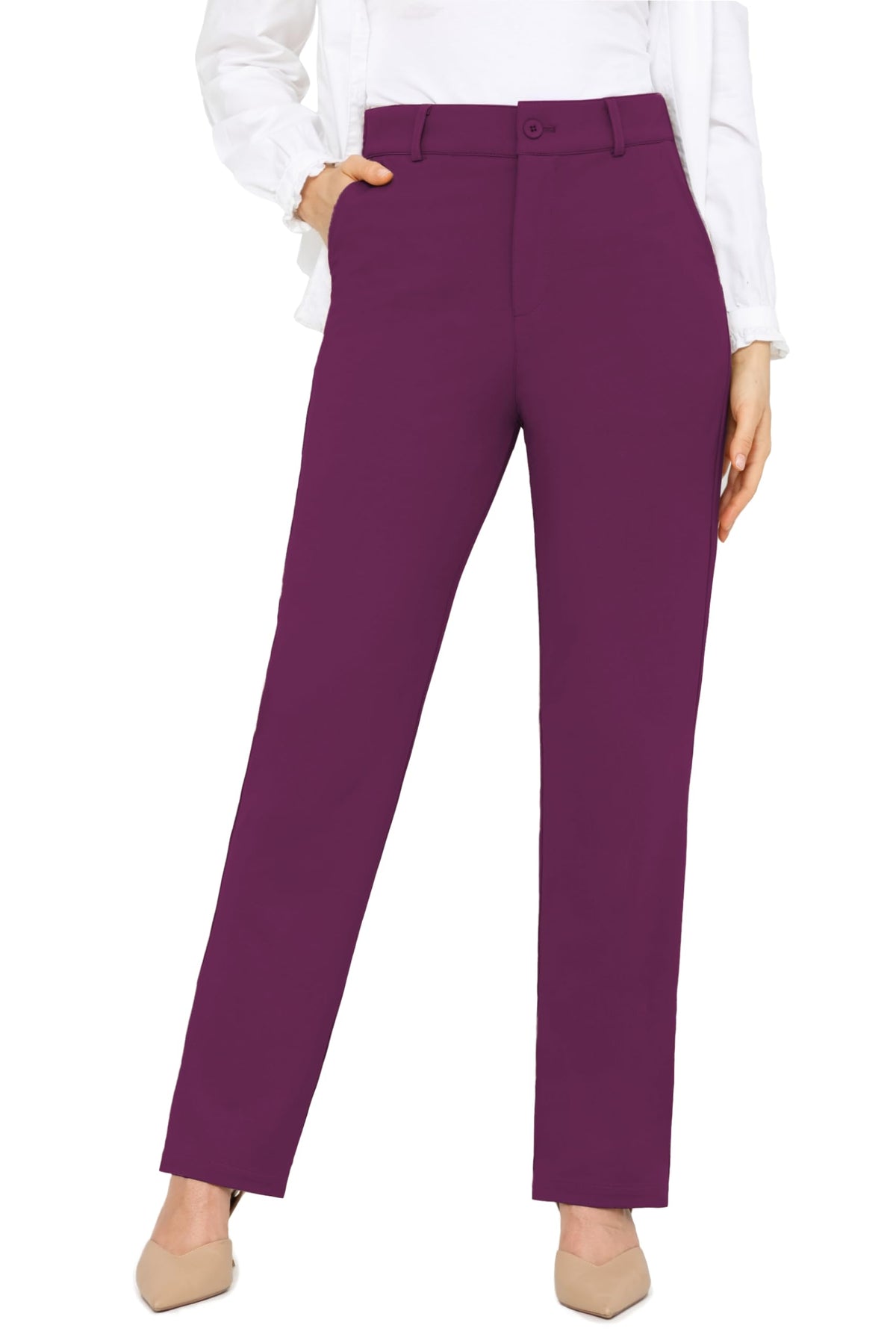 Bamans Dress Pants Women Work Business Office Straight Leg Slacks