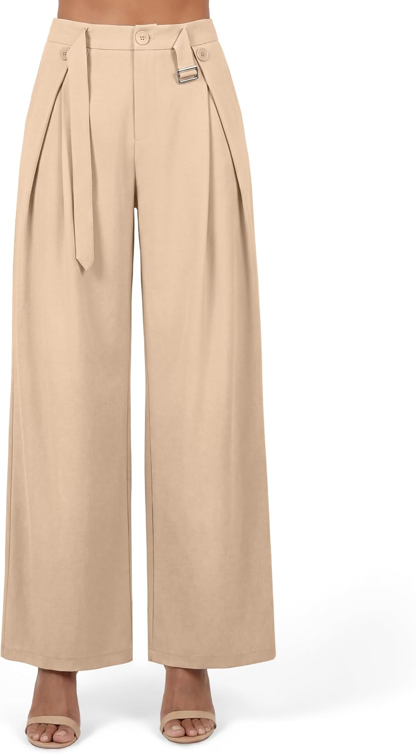 Blooming Jelly Women High Waist Wide Leg Dress Pants Business Casual Palazzo Pants Button Flowy Loose Slacks Trousers