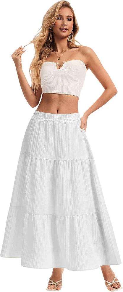 Womens Maxi Skirt Boho A Line Long Flowy Skirts Trendy 2026 Dress