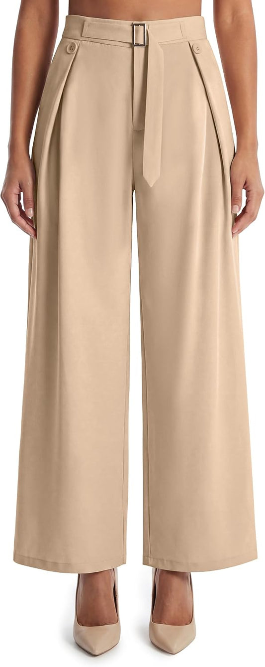 Blooming Jelly Women High Waist Wide Leg Dress Pants Business Casual Palazzo Pants Button Flowy Loose Slacks Trousers