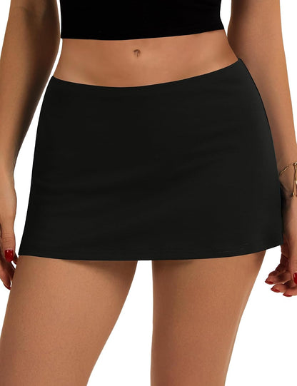 LOMON Women's Low Rise Micro Mini Skirt with Built-in Shorts & Pockets