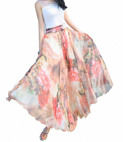 Afibi Women Full/Ankle Length Blending Maxi Chiffon Long Skirt Beach Skirt