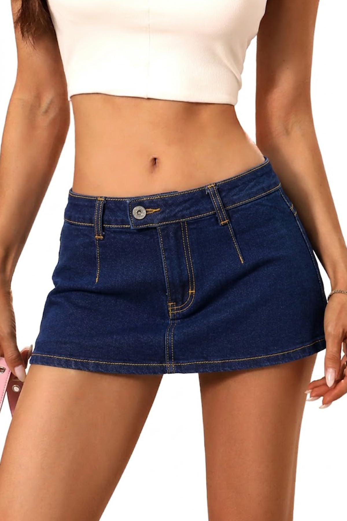 ELLEVEN Womens Low Rise Denim Mini Skirt, Jean Skirt with Shorts Underneath