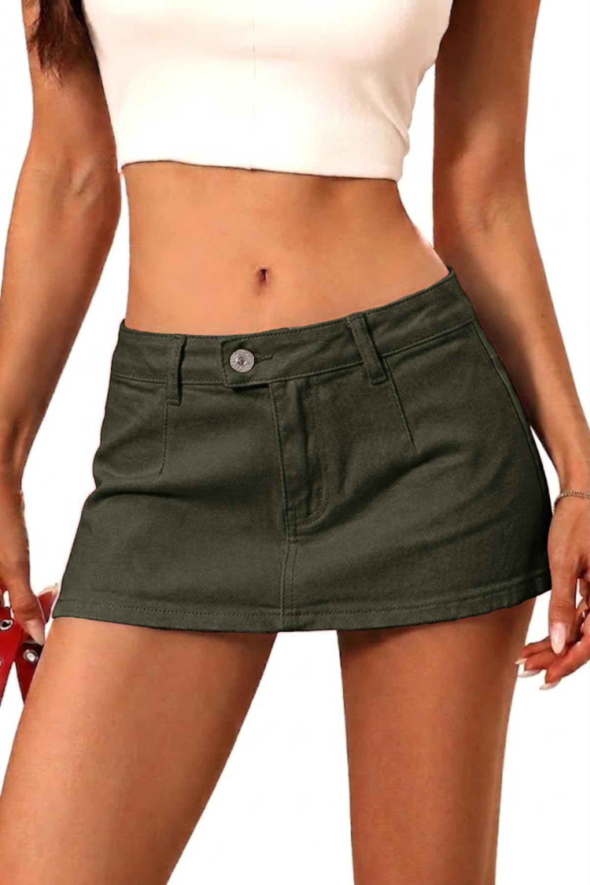 ELLEVEN Womens Low Rise Denim Mini Skirt, Jean Skirt with Shorts Underneath