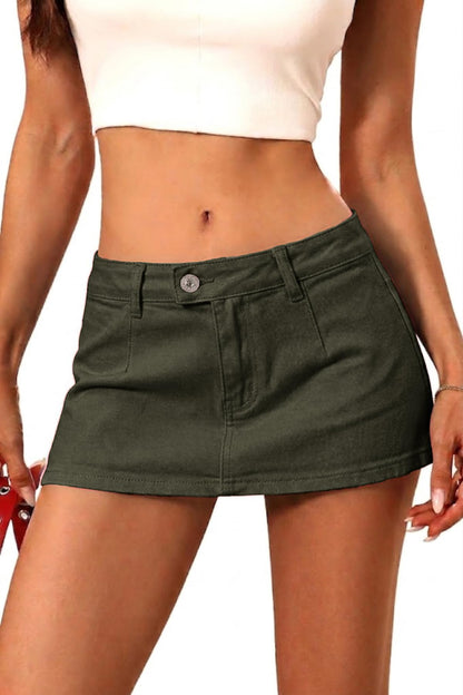 ELLEVEN Womens Low Rise Denim Mini Skirt, Jean Skirt with Shorts Underneath