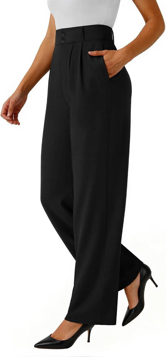keriffe Womens Wide Leg Dress Pants Stretchy High Waited Work Trousers