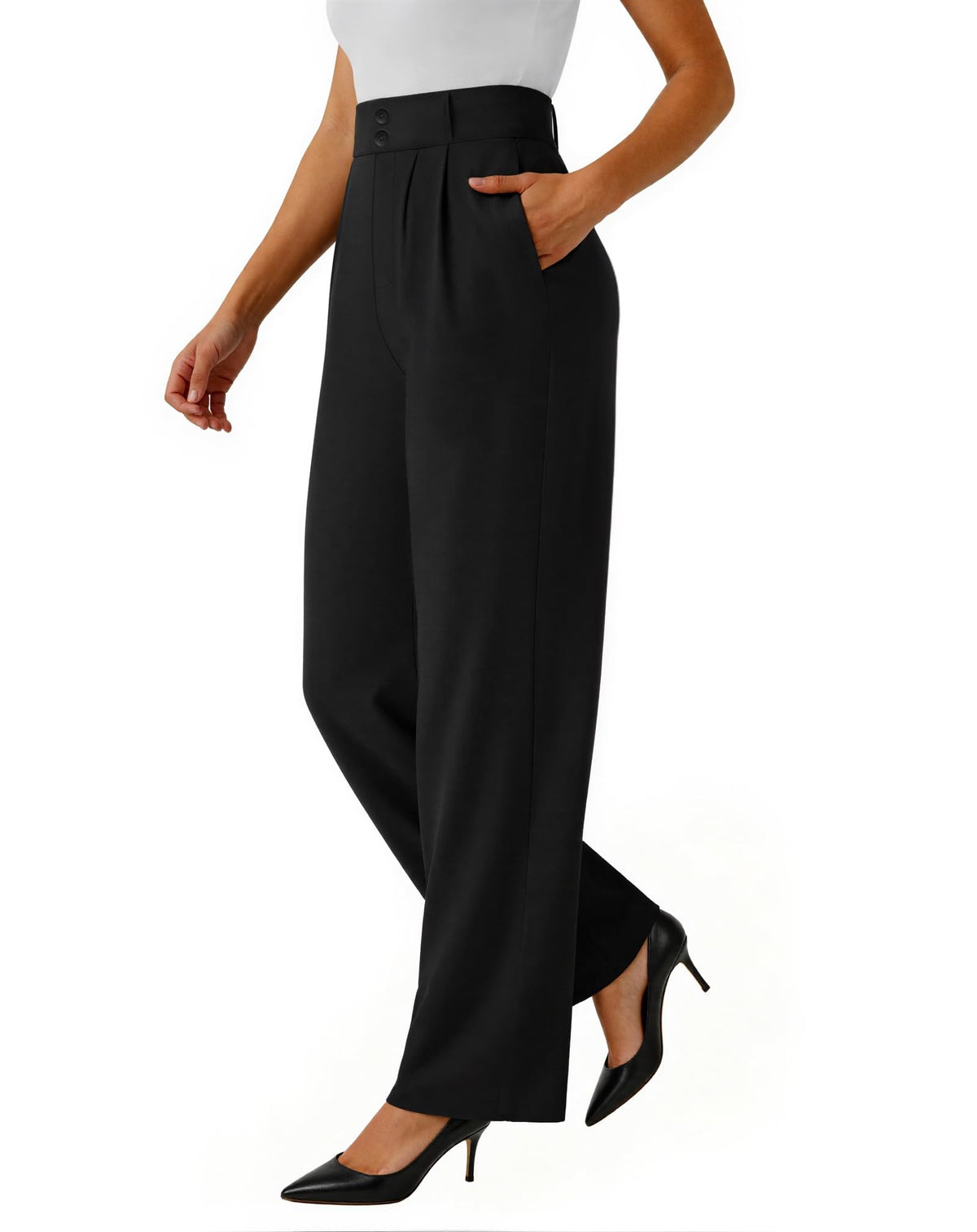 keriffe Womens Wide Leg Dress Pants Stretchy High Waited Work Trousers