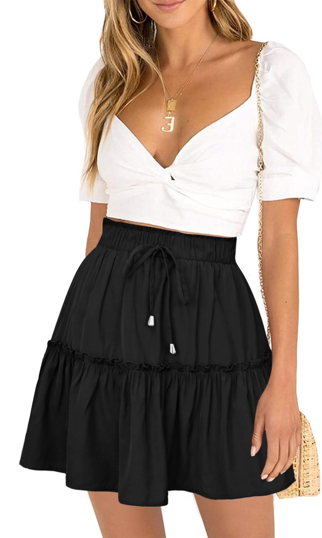 DooMoni Women's High Waisted Floral Mini Skirt Ruffle Summer Short Skirts