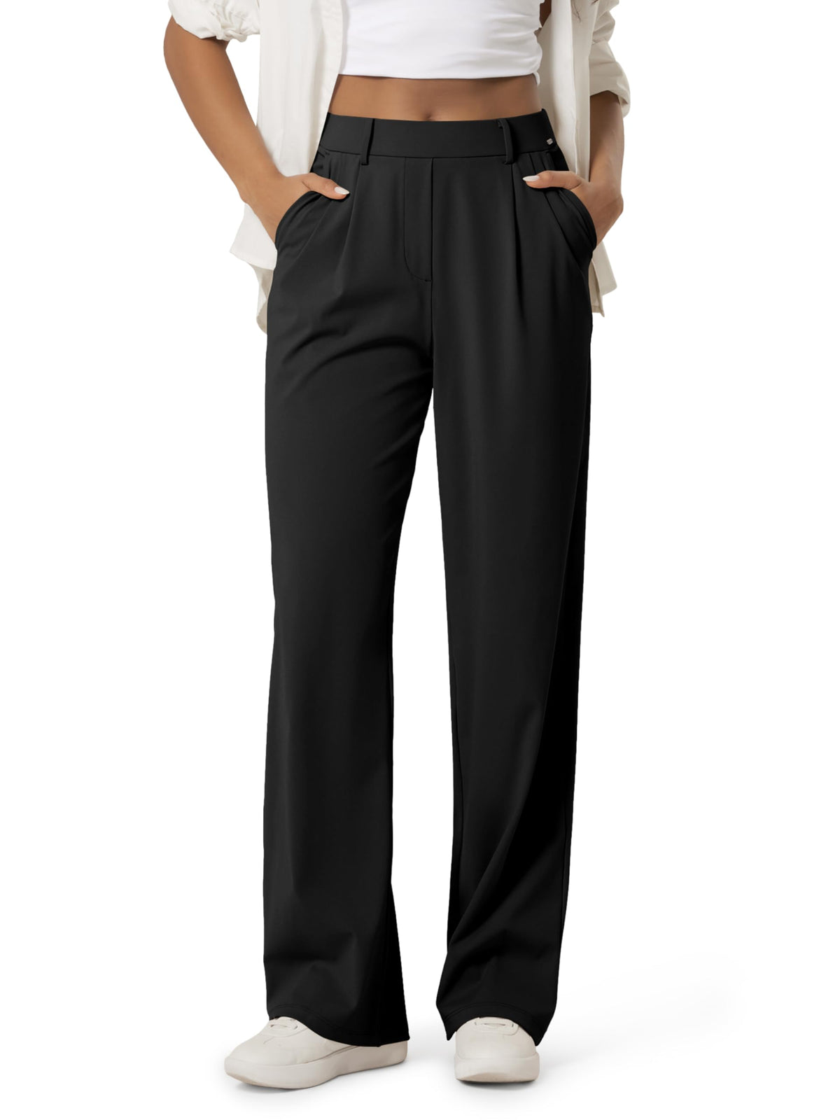ODODOS Women's High-Rise Wide Leg Trousers, Adjustable Tailored Stretch Work Pants with Pockets, 29" /31" /33" Inseam