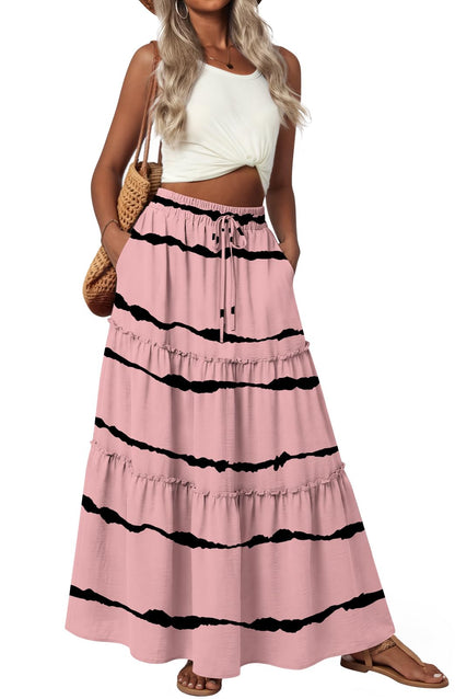 POPYOUNG Maxi Skirts for Women Long Flowy Boho Skirt Outfits