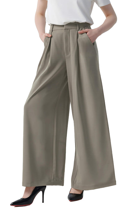 Tronjori Womens High Waist Casual Wide Leg Palazzo Business Pants