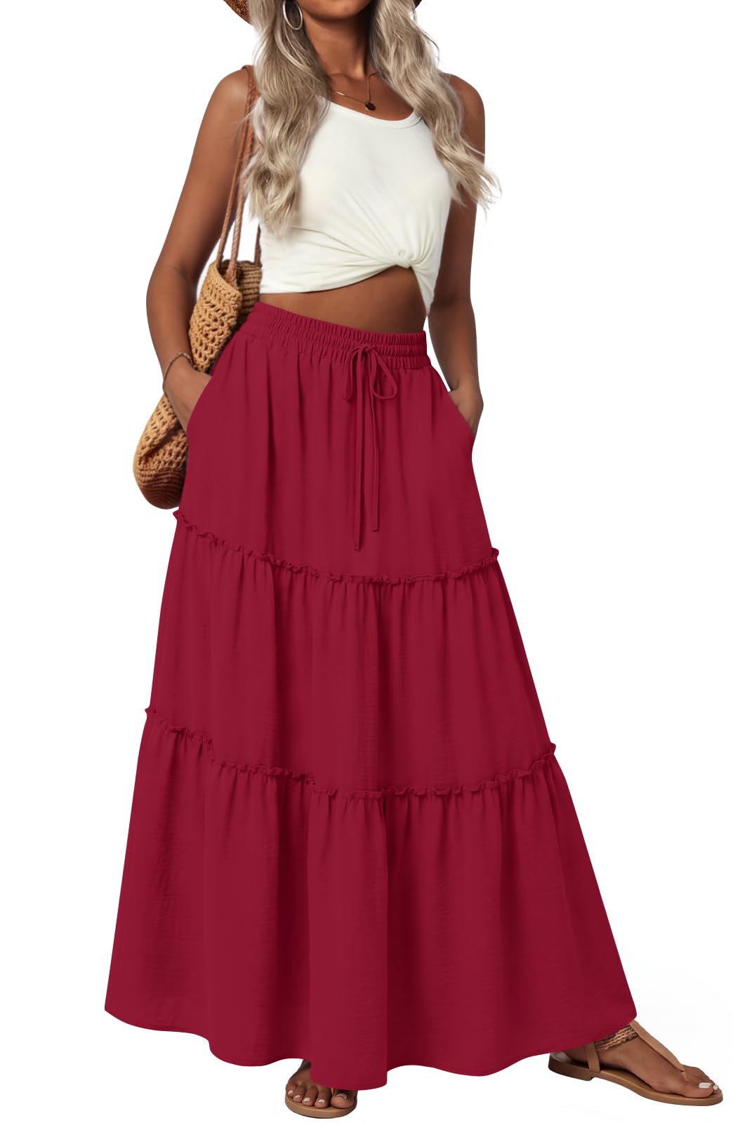 POPYOUNG Maxi Skirts for Women Long Flowy Boho Skirt Outfits