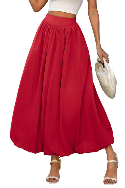 ELLEVEN Women's Bubble Maxi Skirt, Elastic Waist Puffy Hem A-Line Skirts