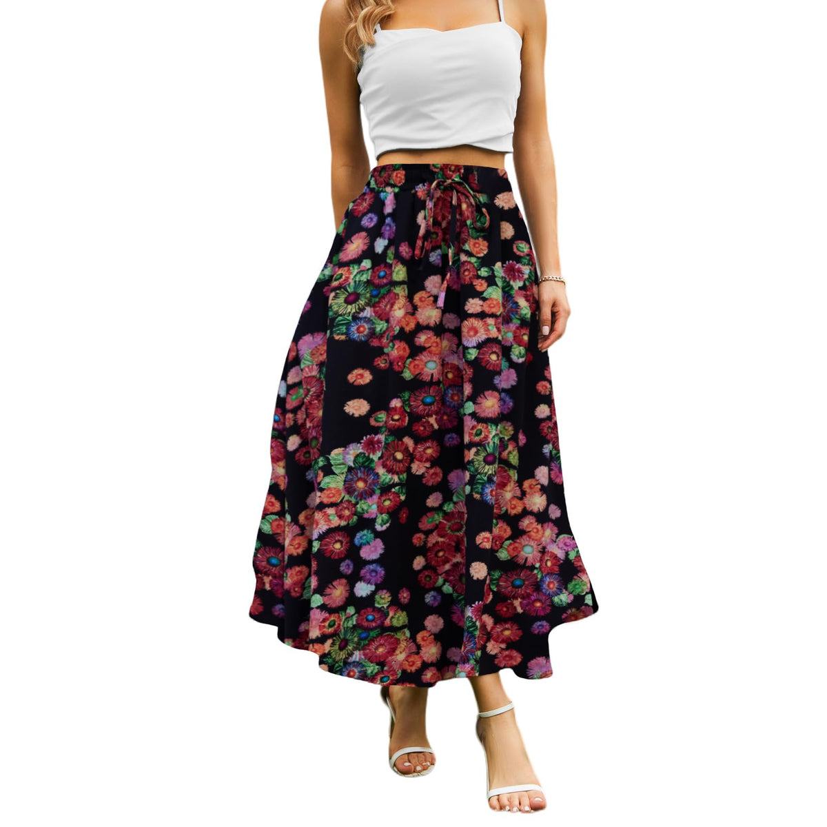 Abaadlw Maxi Skirts for Women with Pockets Long Midi Length