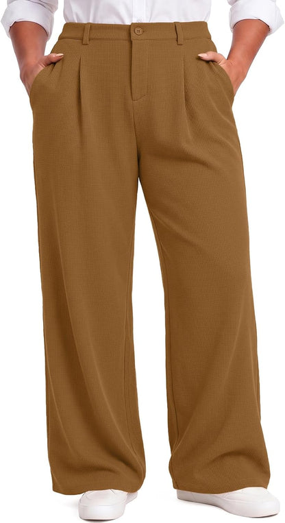 Feiersi Womens Plus Size Wide Leg Dress Pants Stretchy Business Work Pants