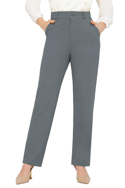 Bamans Dress Pants Women Work Business Office Straight Leg Slacks
