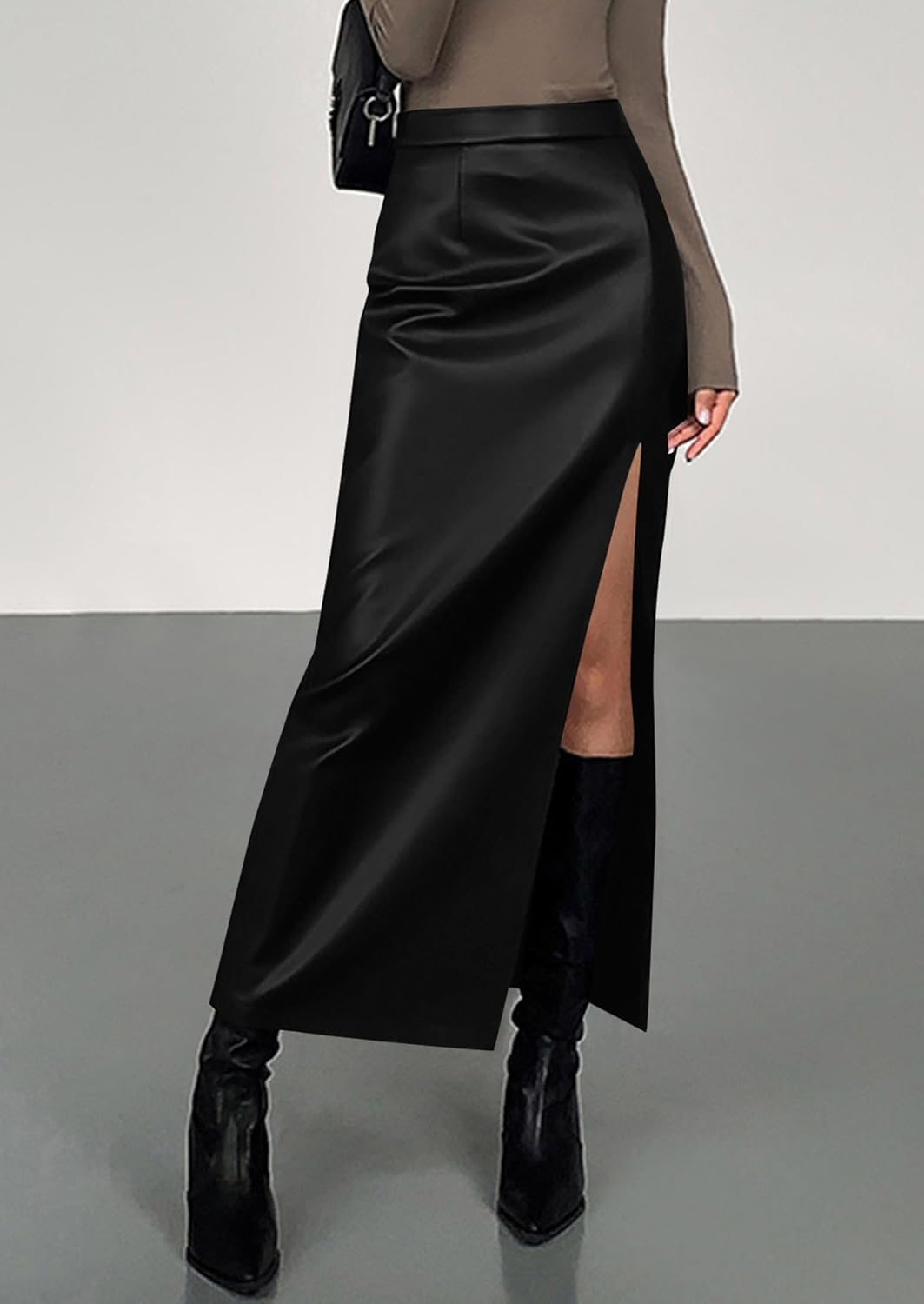 PRETTYGARDEN Women's Faux Leather Long Pencil Skirt
