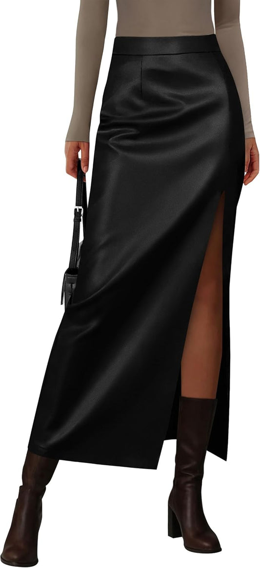 PRETTYGARDEN Women's Faux Leather Long Pencil Skirt