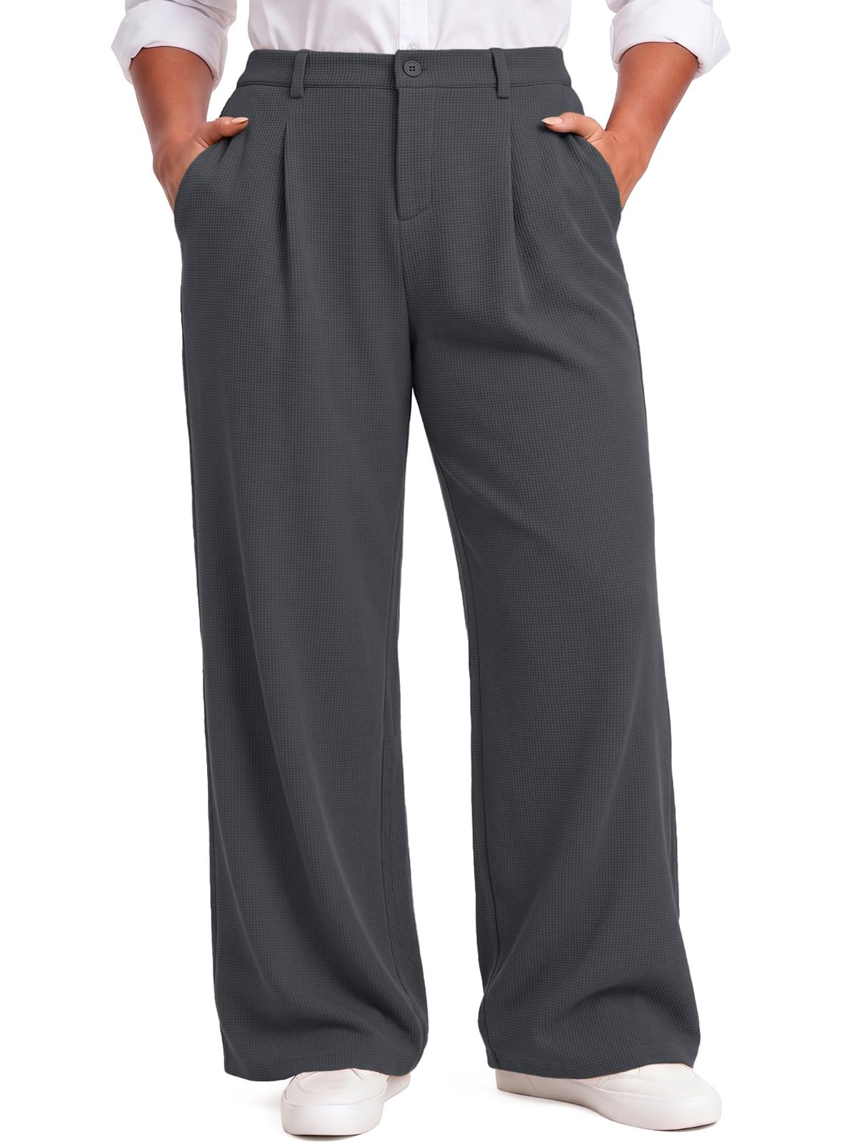 Feiersi Womens Plus Size Wide Leg Dress Pants Stretchy Business Work Pants