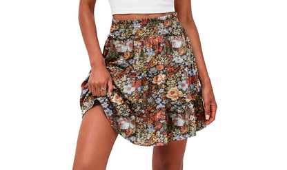 Lepunuo Women's High Waisted Tiered Smocked Ruffle Mini Skirt
