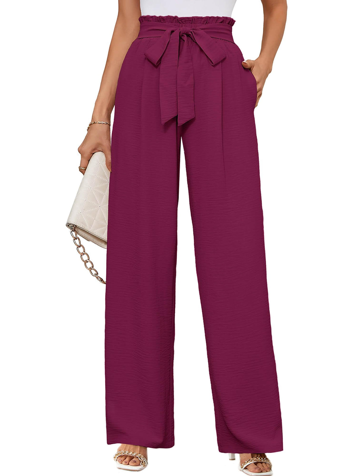 KORSIS Women's Wide Leg Lounge Pants Lightweight High Waisted Loose Work Elastic Casual Outfits Trousers with Pockets (S-2XL)