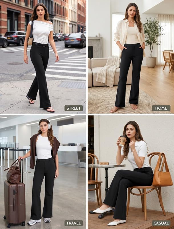keriffe Womens Dress Pants Stretchy Work Pants Business Flare Trousers