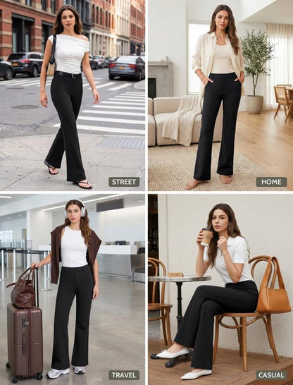 keriffe Womens Dress Pants Stretchy Work Pants Business Flare Trousers