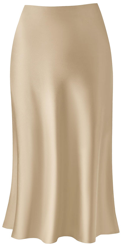 Keasmto Leopard Skirt for Women Midi Length High Waist Silk Satin Elasticized Cheetah Casual Ladies Skirts