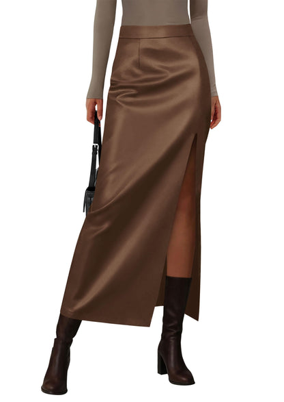 PRETTYGARDEN Women's Faux Leather Long Pencil Skirt