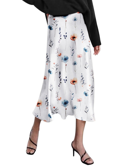 Zeagoo Skirts for Women High Waist Skirt Elegant Midi Skirt Satin
