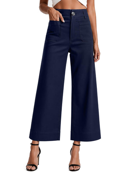 Women's High Waisted Cropped Wide Leg Pants with Pockets