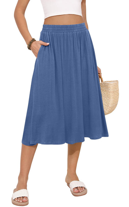 MLXSJ Women's Midi Skirt Summer Flowy Casual Skirts with Pockets S-3XL