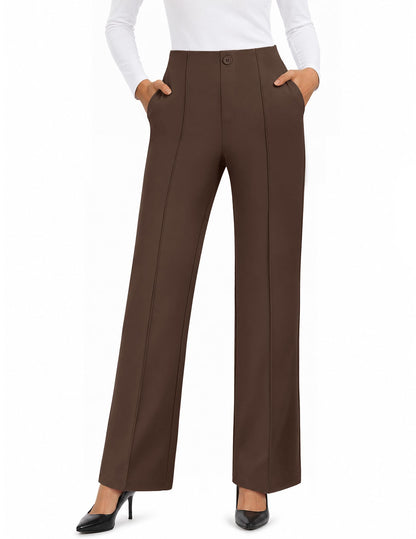FireSwan Womens Dress Pants Straight Leg High Waist Business Slacks Pockets