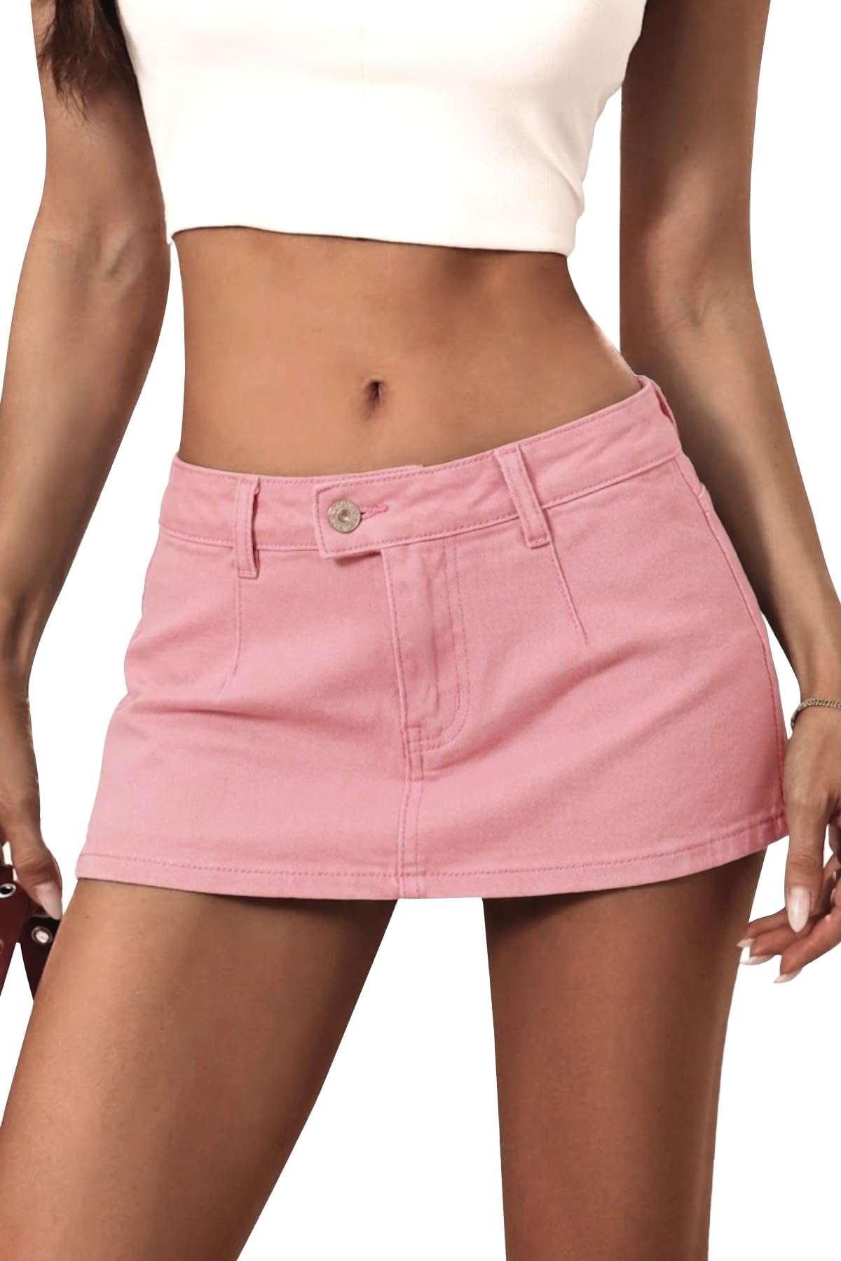 ELLEVEN Womens Low Rise Denim Mini Skirt, Jean Skirt with Shorts Underneath