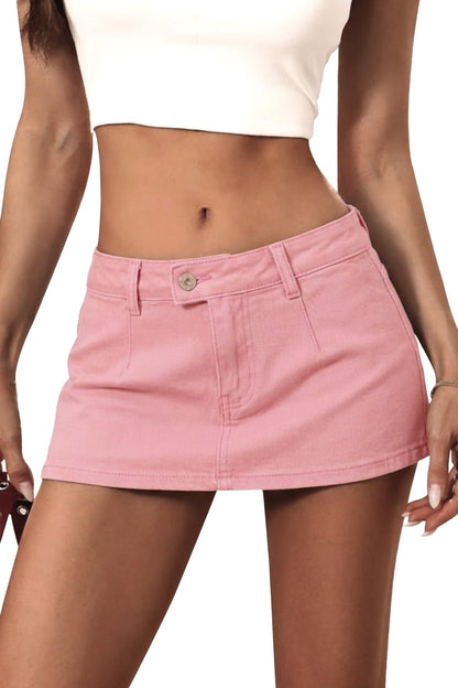 ELLEVEN Womens Low Rise Denim Mini Skirt, Jean Skirt with Shorts Underneath