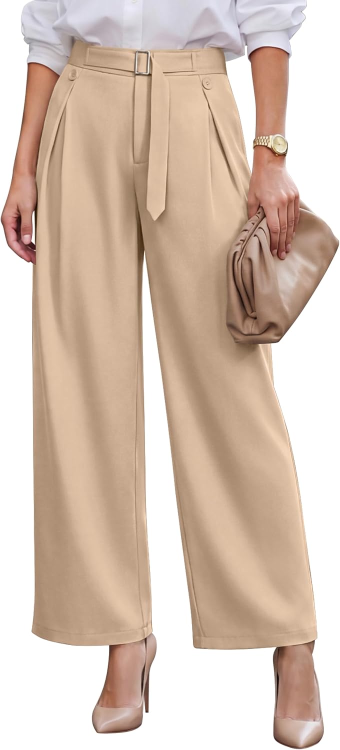 Blooming Jelly Women High Waist Wide Leg Dress Pants Business Casual Palazzo Pants Button Flowy Loose Slacks Trousers
