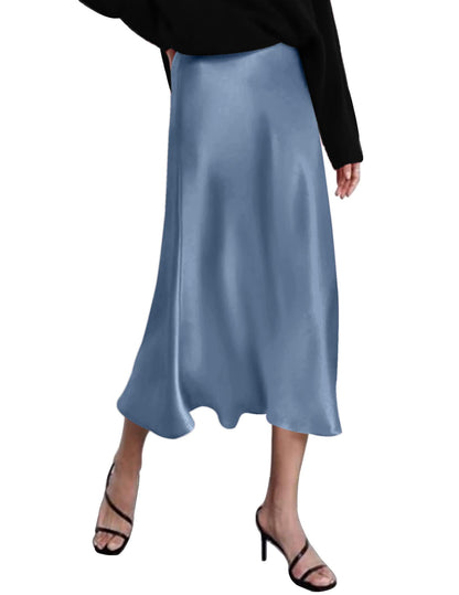 Zeagoo Skirts for Women High Waist Skirt Elegant Midi Skirt Satin